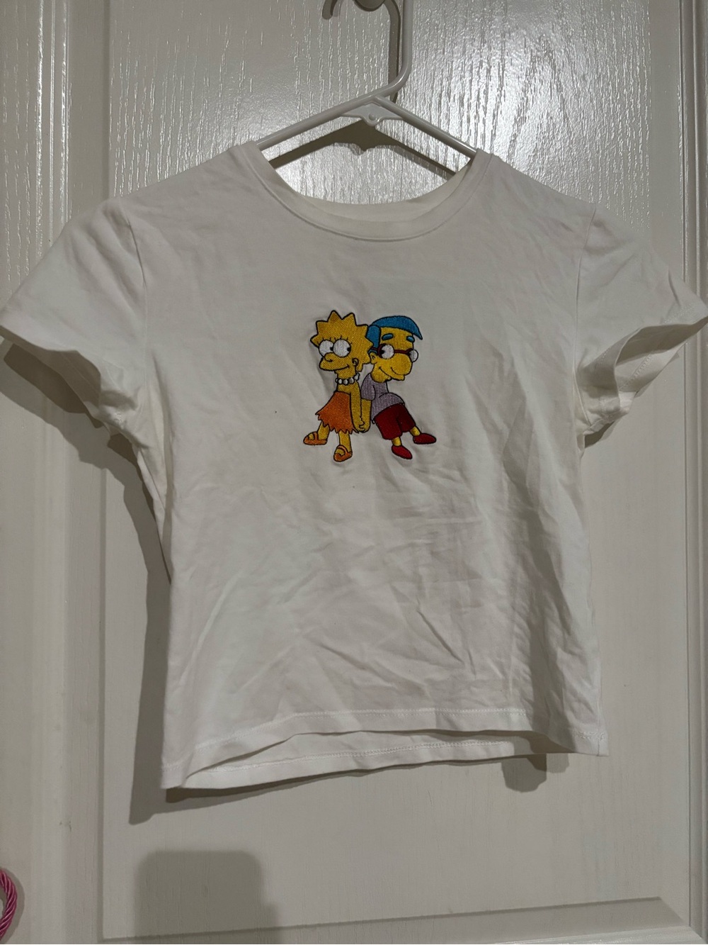 White Cartoon Graphic Tee with Lisa and Milhouse